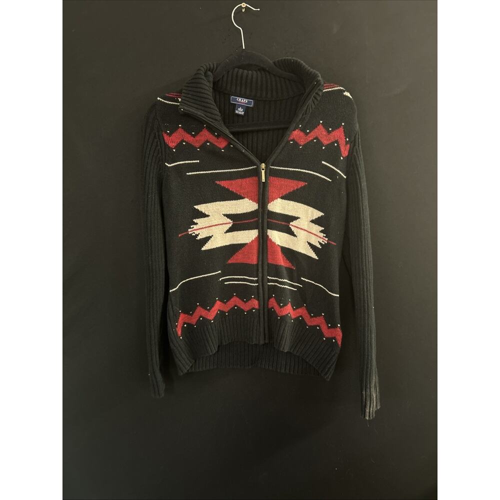Chaps Denim Women's Large Western Aztec Tribal Knit Sweater Zip Up Cardigan Boho